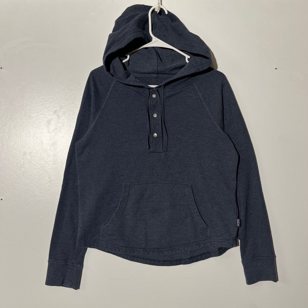 Patagonia Cotton Henley‎ Snap-T Pullover Hoodie Sweater Blue Women's Size Small